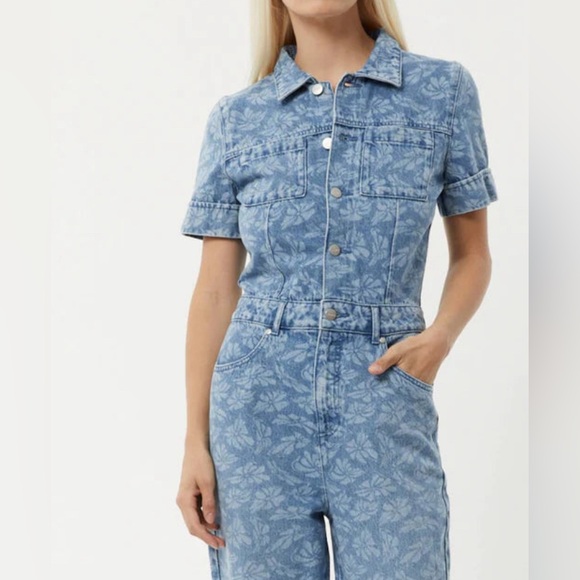 AFENDS Zuri New Denim Jumpsuit In Vintage Floral Pront - Picture 6 of 8